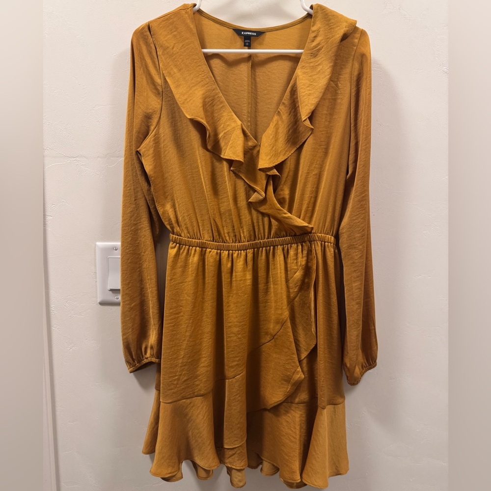 Express Mustard Ruffle Mini Dress
